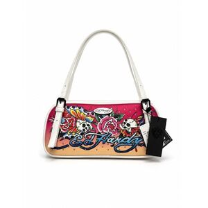 NWT Ed Hardy White Rhinestone Shoulder Bag Skull Zipper Tiger Lining Handbag